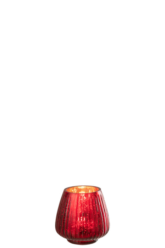 Theelichthouder Geribbeld Glas Rood