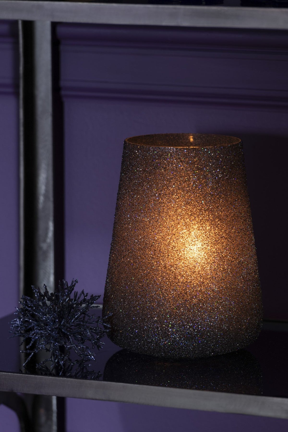 Windlicht Glitter Glas Paars Large