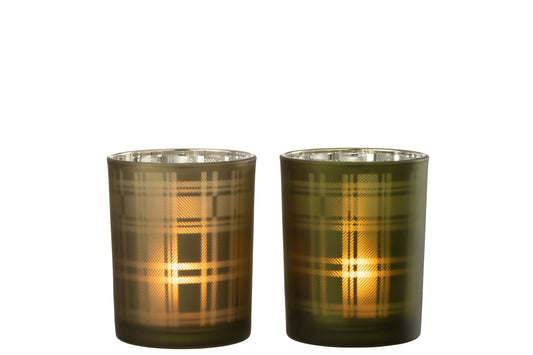 Windlicht Rechthoeken Glas Groen Medium Assortiment Van 2