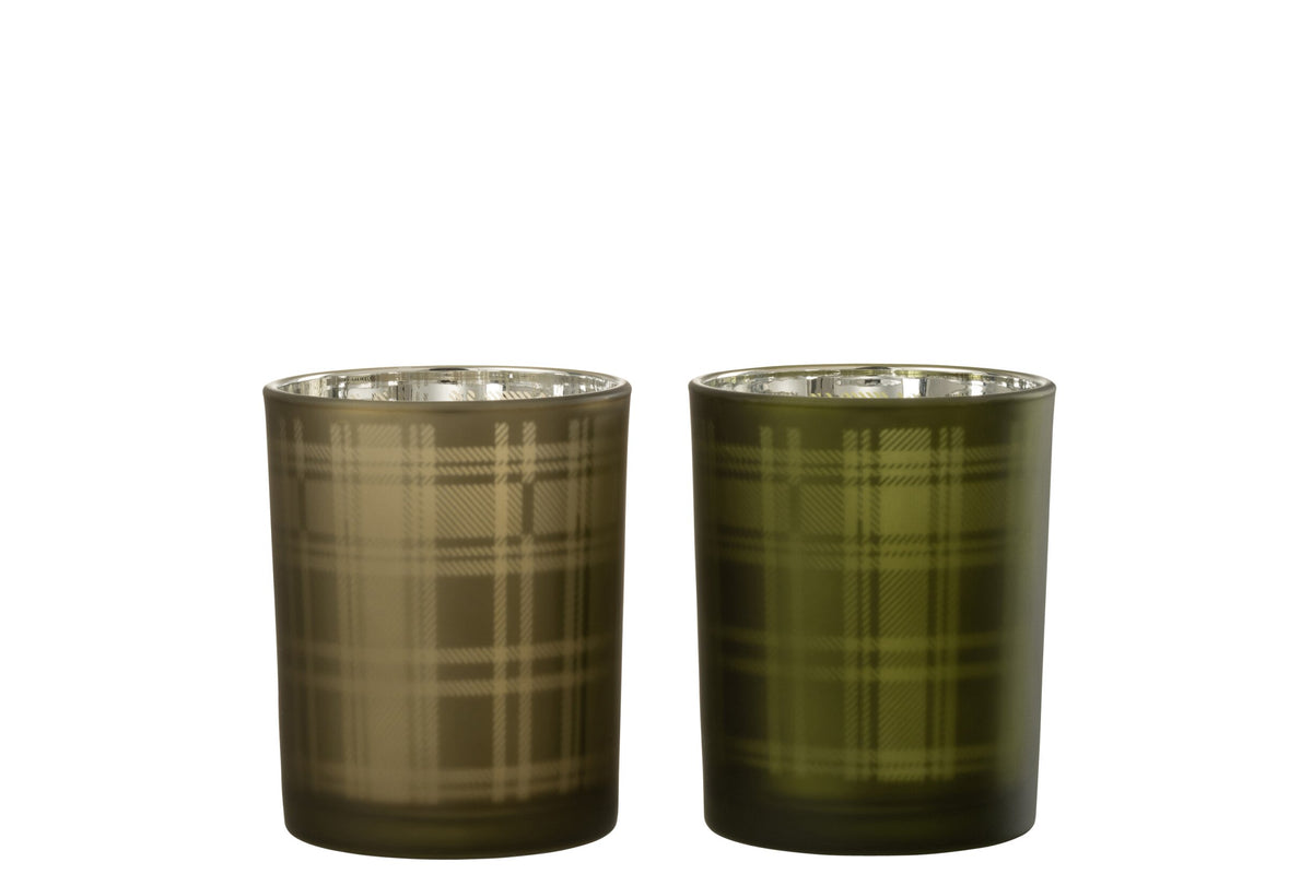 Windlicht Rechthoeken Glas Groen Medium Assortiment Van 2