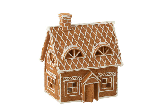 House Gingerbread Rectangle LED Poly Brown Large