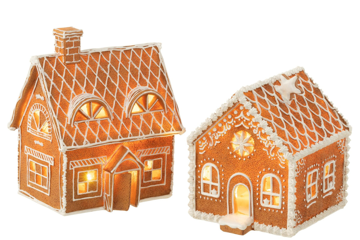House Gingerbread Rectangle LED Poly Brown Large