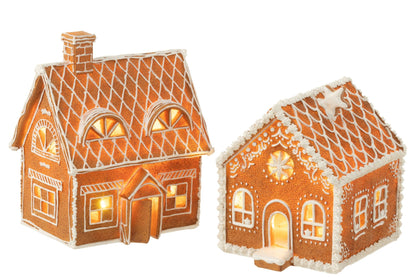 House Gingerbread Rectangle LED Poly Brown Large