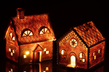 House Gingerbread Rectangle LED Poly Brown Large