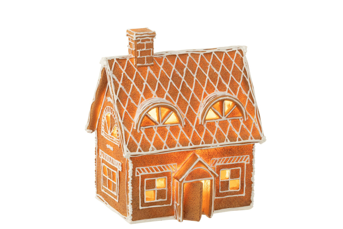 House Gingerbread Rectangle LED Poly Brown Large