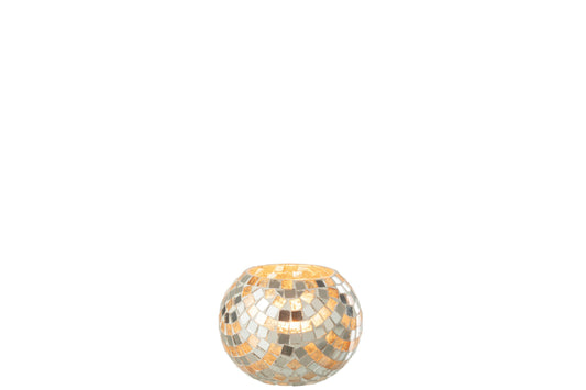 Theelichthouder Mozaiek Glas Zilver/Goud Small