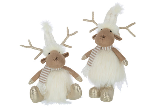 Reindeer Standing Sitting Textile Beige/Gold Assortment Of 2