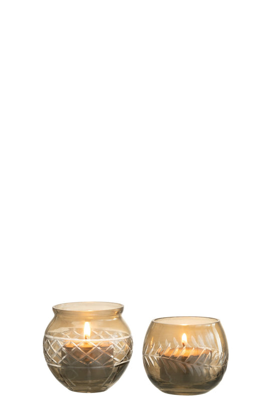 Theelichthouder Motieven Glas Rook Assortiment Van 2