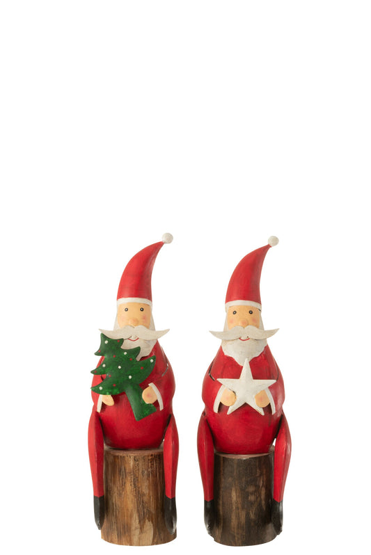 Santa Tree Star On Stand Iron/Wood Red Assortment Of 2