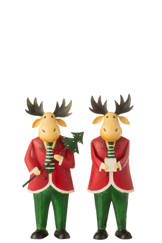 Moose Standing Gift Tree Iron Red/Green Assortment Of 2
