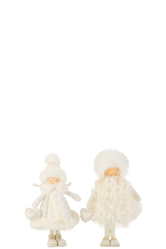 Girl Standing Fur Textile White Small Assortment Of 2