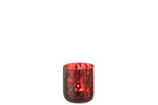 Theelichthouder Gevlekt Glas Rood/Zwart Small
