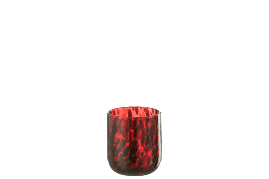 Theelichthouder Gevlekt Glas Rood/Zwart Small
