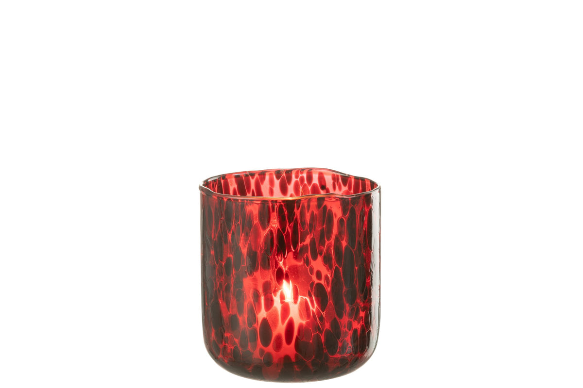 Windlicht Gevlekt Glas Rood/Zwart Medium