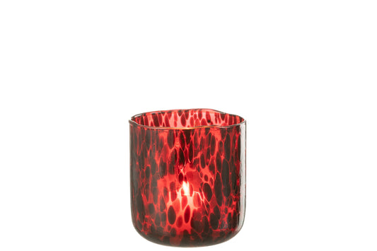 Windlicht Gevlekt Glas Rood/Zwart Medium