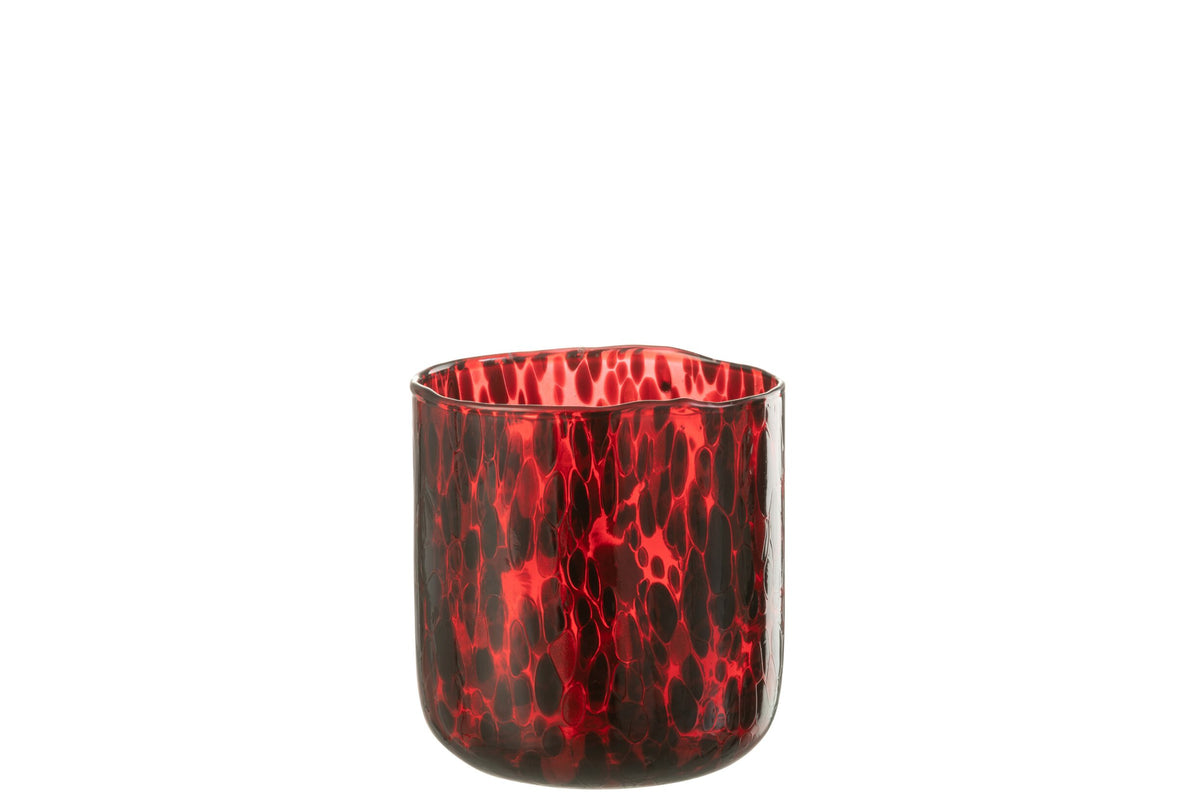 Windlicht Gevlekt Glas Rood/Zwart Medium