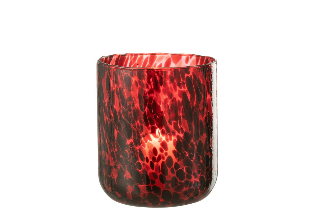 Windlicht Gevlekt Glas Rood/Zwart Large