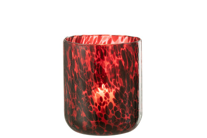 Windlicht Gevlekt Glas Rood/Zwart Large