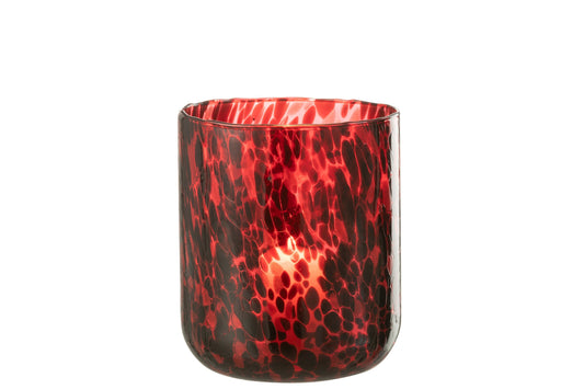 Windlicht Gevlekt Glas Rood/Zwart Large