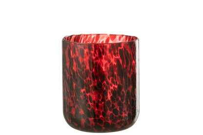 Windlicht Gevlekt Glas Rood/Zwart Large