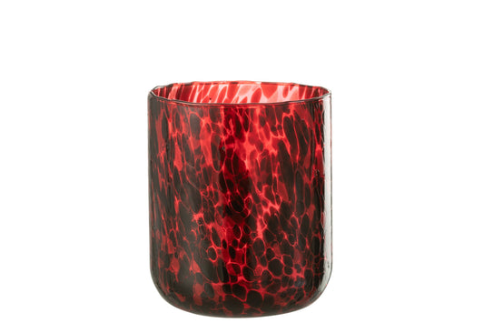 Windlicht Gevlekt Glas Rood/Zwart Large