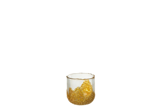 Kaarshouder Strass Glas Transparant/Goud Small