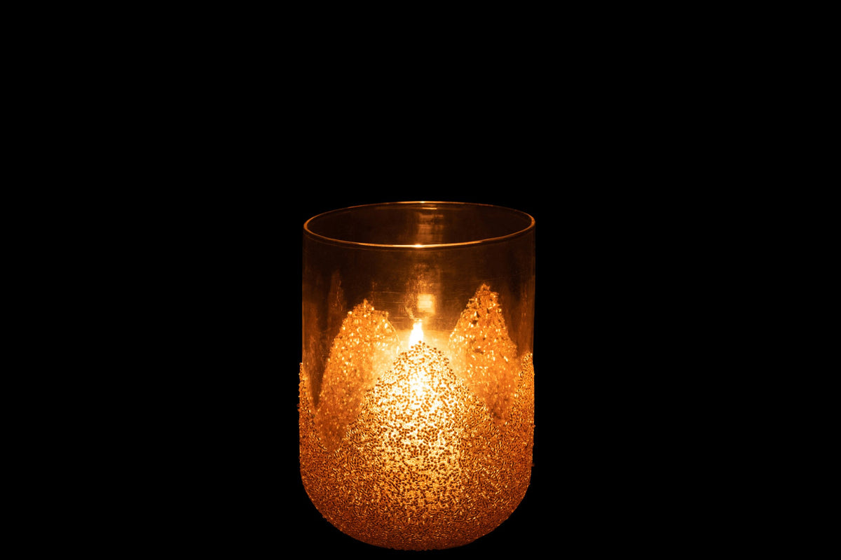 Kaarshouder Strass Glas Transparant/Goud Medium