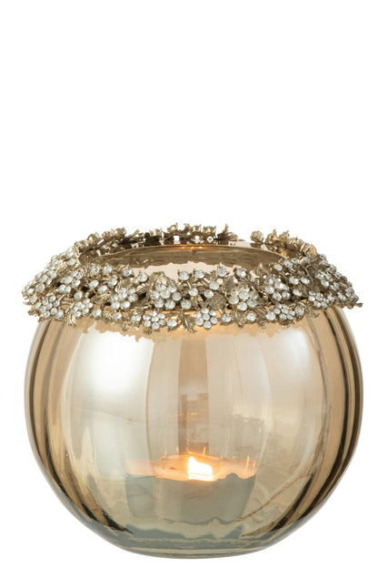 Theelichthouder Volve Metaal/Glas Goud/Brons Large