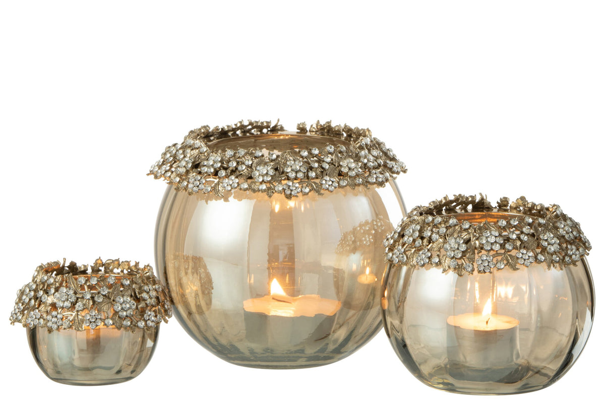 Theelichthouder Volve Metaal/Glas Goud/Brons Large