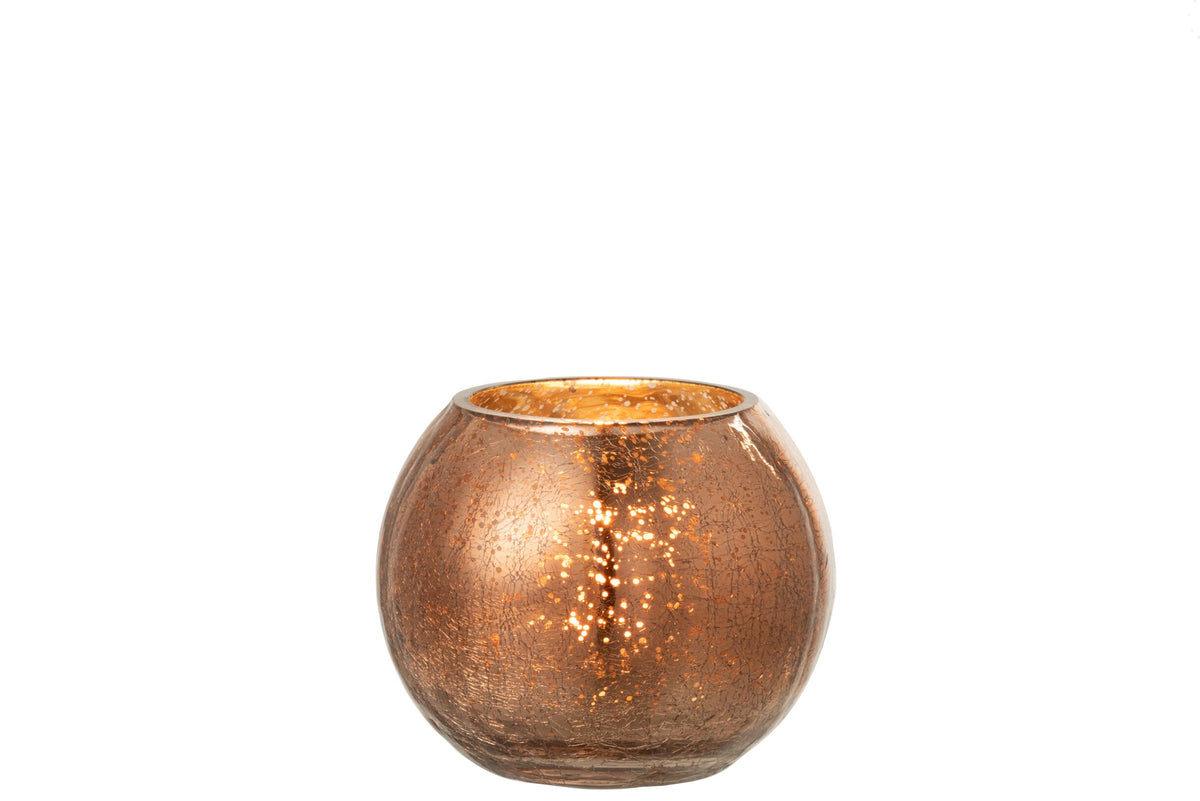 Windlicht Bol Craquele Glas Parel Effect Bruin Small
