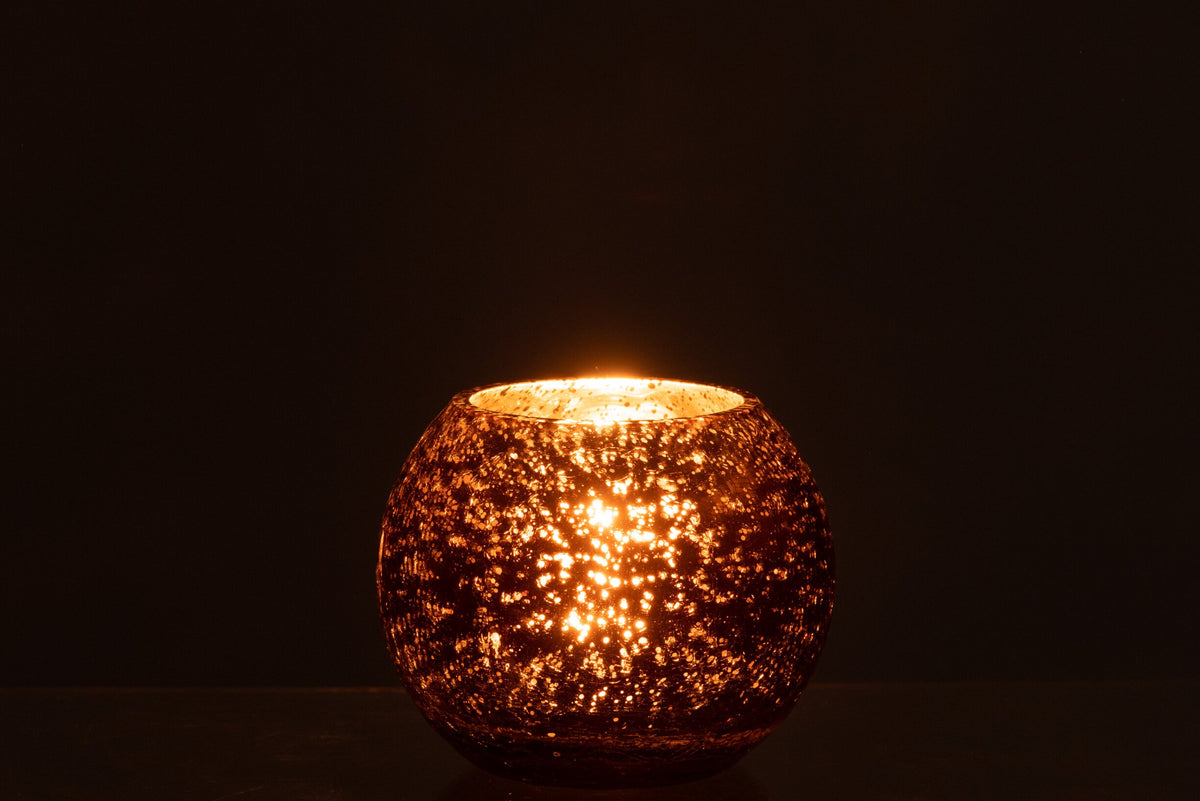 Windlicht Bol Craquele Glas Parel Effect Bruin Small