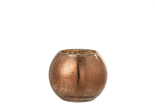 Windlicht Bol Craquele Glas Parel Effect Bruin Small
