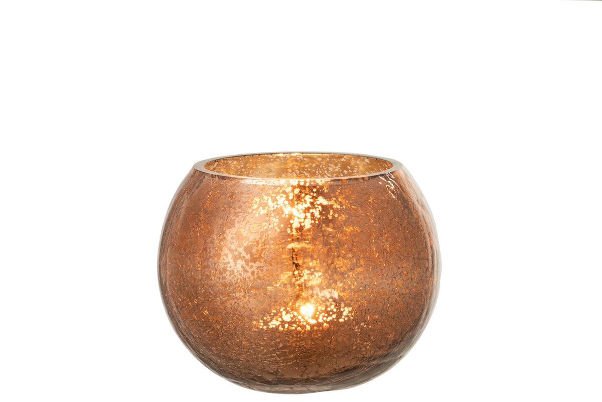 Windlicht Bol Craquele Glas Parel Effect Bruin Medium