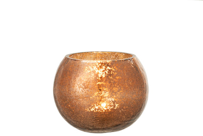 Windlicht Bol Craquele Glas Parel Effect Bruin Medium
