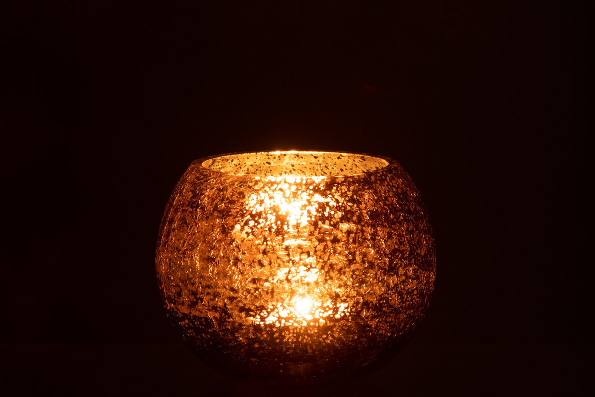 Windlicht Bol Craquele Glas Parel Effect Bruin Medium
