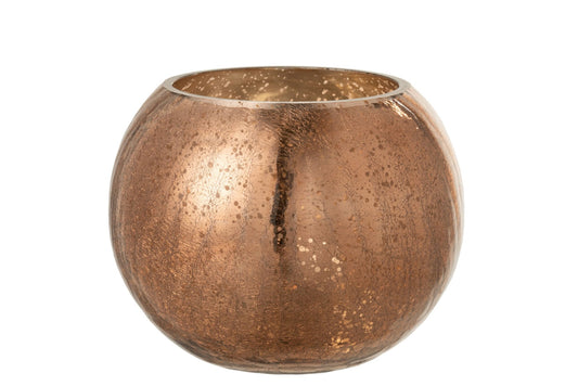 Windlicht Bol Craquele Glas Parel Effect Bruin Large