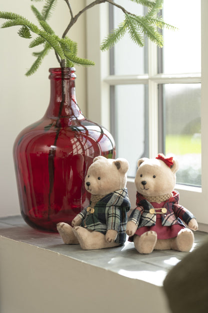 Bear Sitting Boy/Girl Textile Grey/Red Assortment Of 2