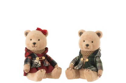 Bear Sitting Boy/Girl Textile Grey/Red Assortment Of 2