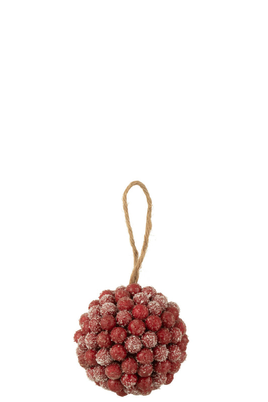 Ball Hanger Berries Glitter Plastic Red Medium