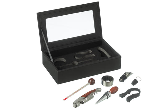 Box 6 Wine Accessories Fake Leather Black