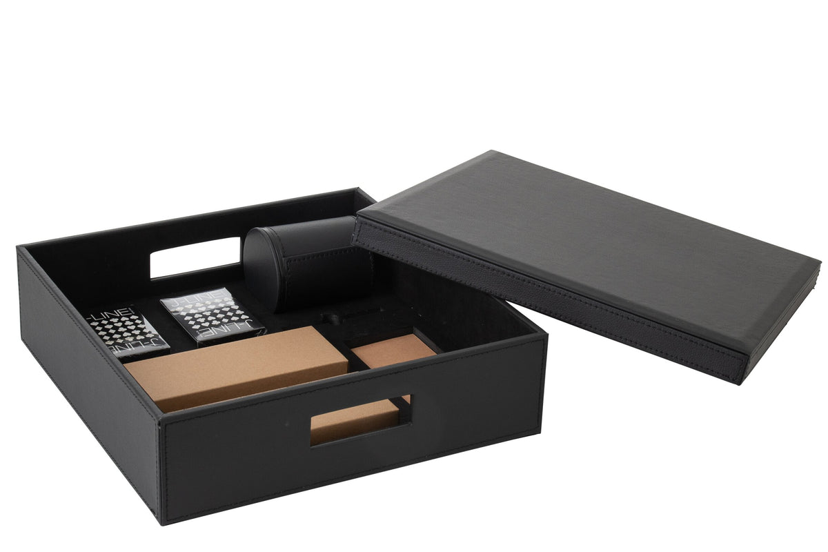 Box Card Game/Chess Game Fake Leather Black