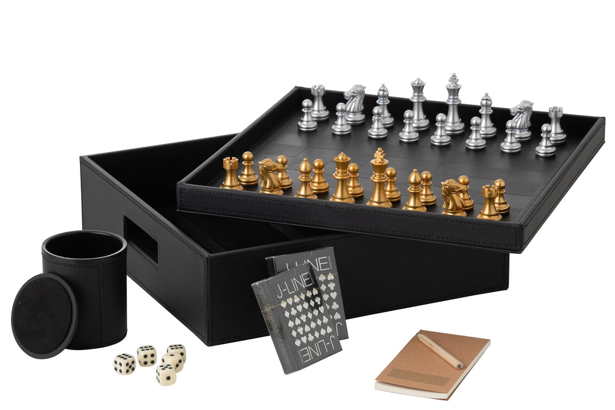 Box Card Game/Chess Game Fake Leather Black