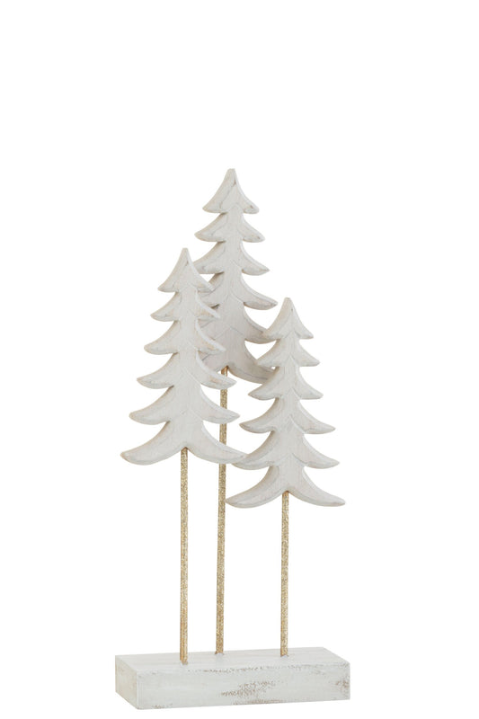 Christmas Trees On Foot 3 Pieces Wood White/Gold Small