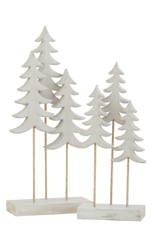 Christmas Trees On Foot 3 Pieces Wood White/Gold Large