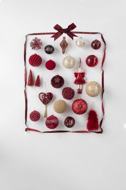 Box Of 6 Christmas Bauble 2+2+2 Velvet Red Small