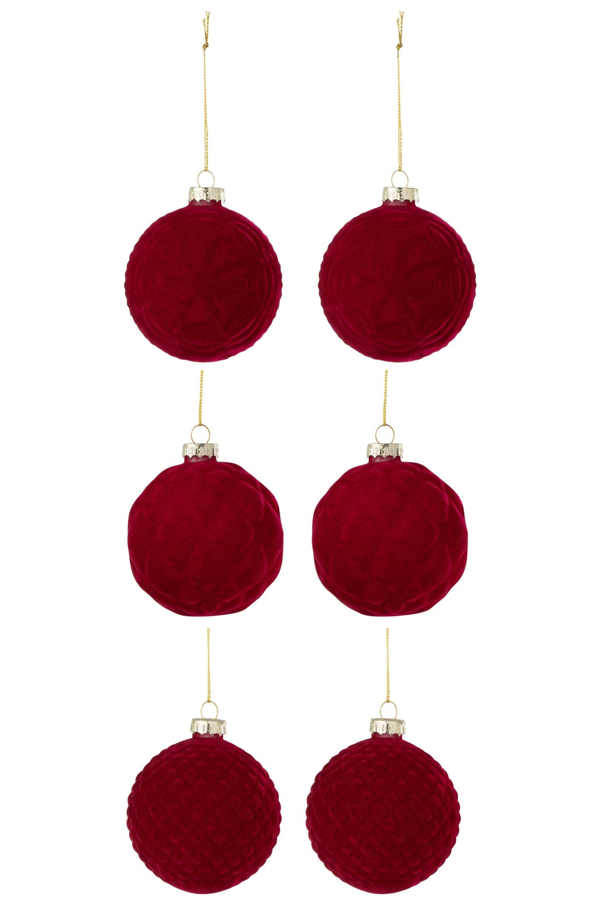 Box Of 6 Christmas Bauble 2+2+2 Velvet Red Small