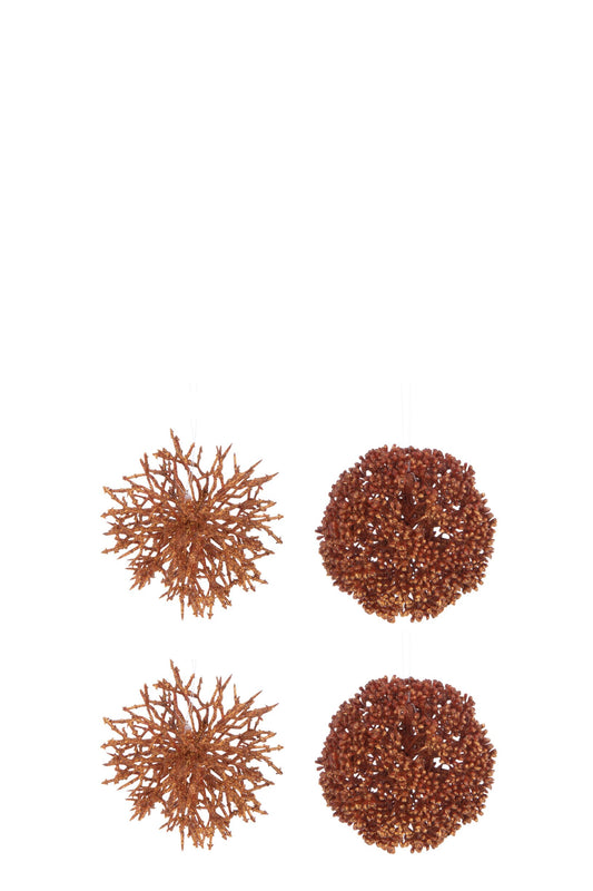 Box Of 4 Ball Hanger Round/Coral Plastic Orange Rust