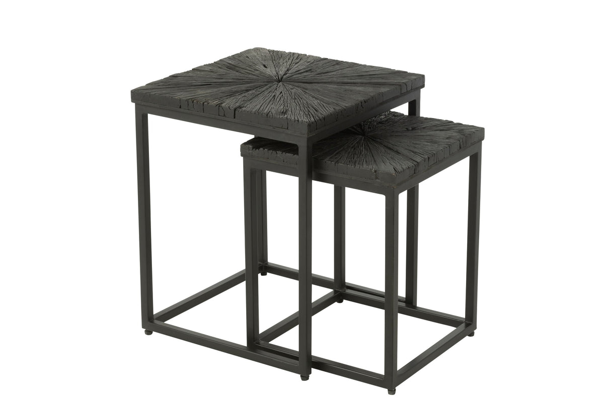 Set Of 2 Side Tables Shanil Wood/Iron Black