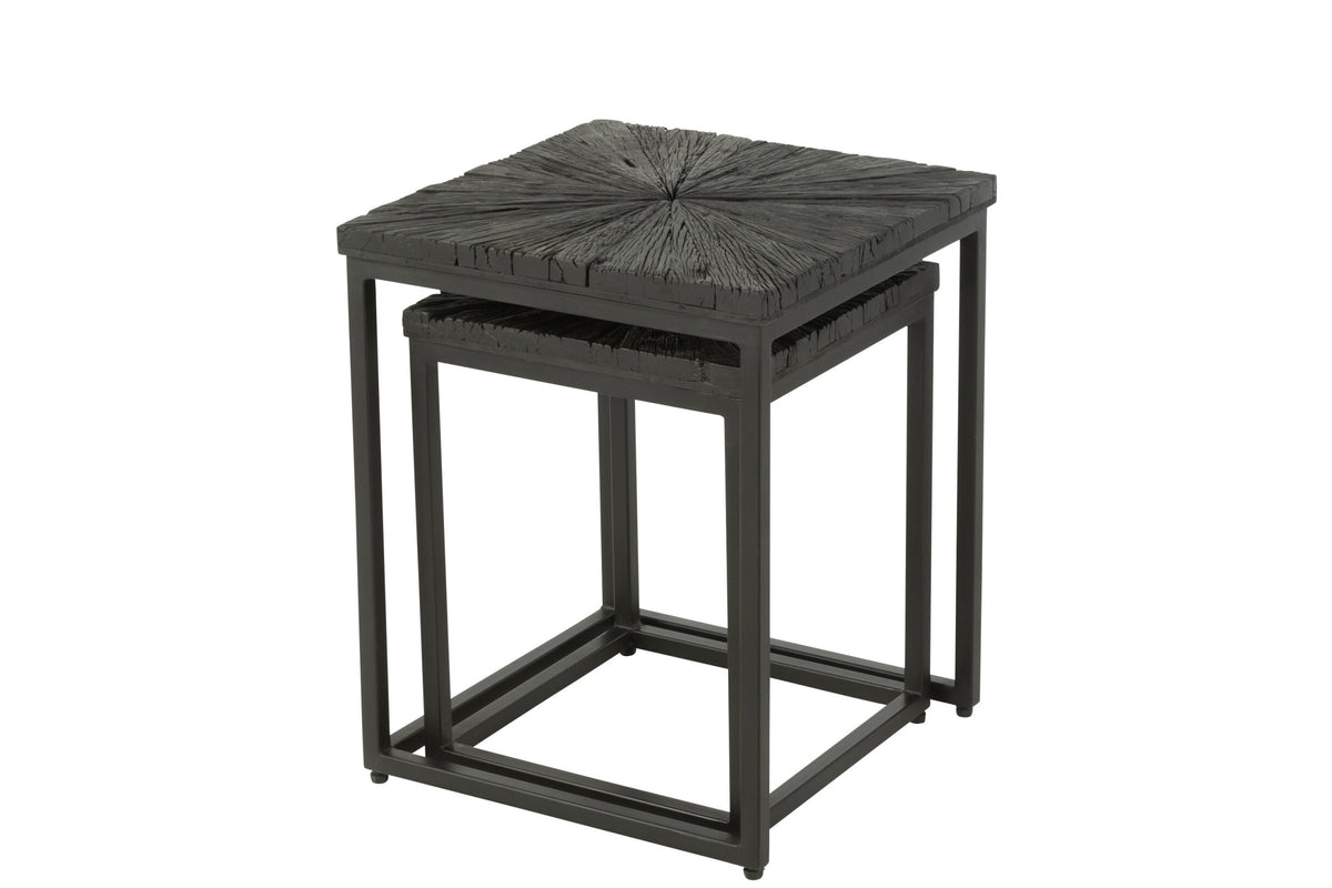 Set Of 2 Side Tables Shanil Wood/Iron Black
