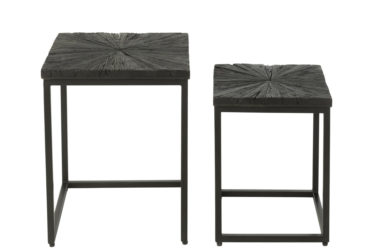 Set Of 2 Side Tables Shanil Wood/Iron Black